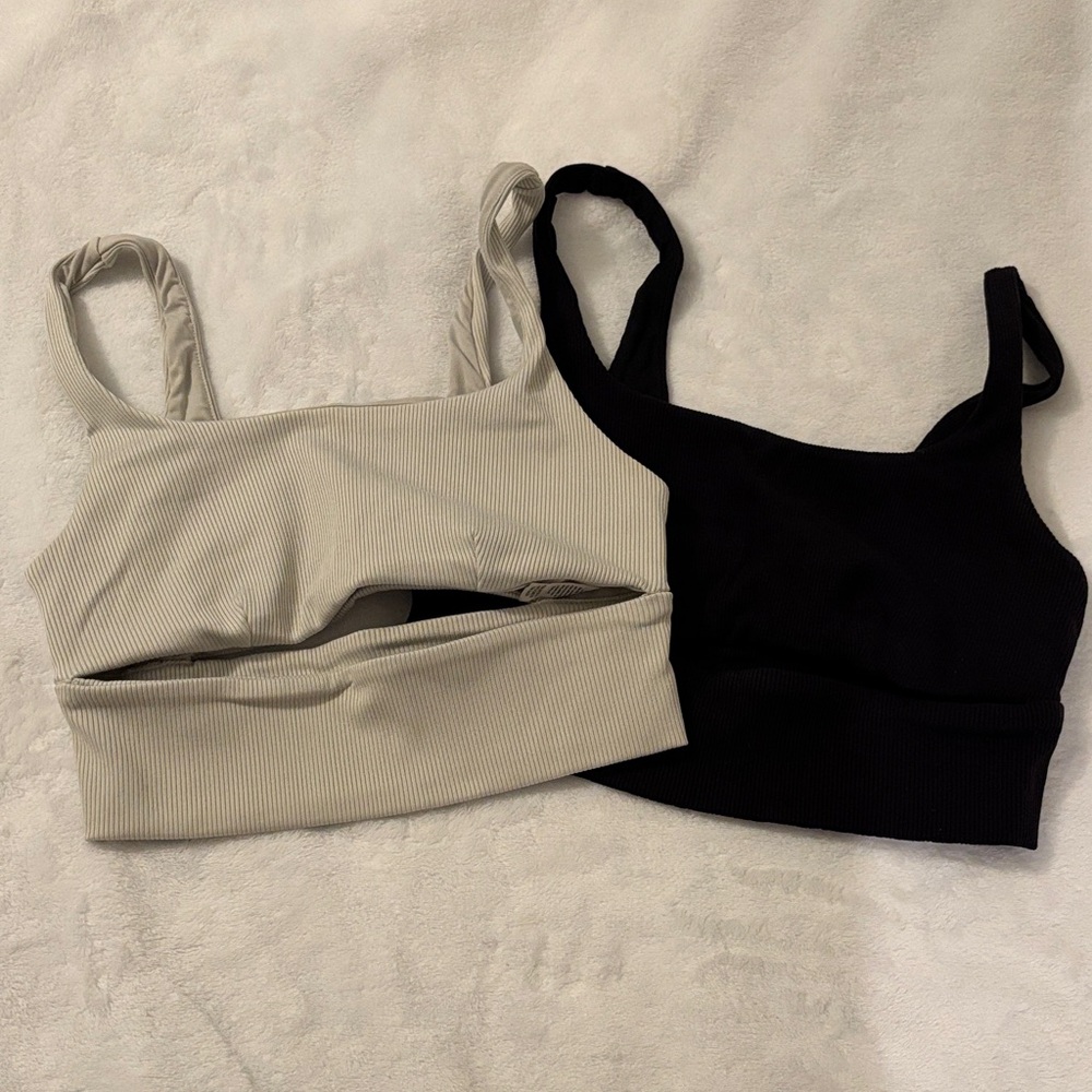 Two ALO YOGA ribbed slit tops size S